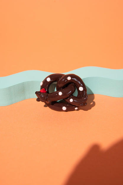 Cute Brezel Dog Worry Stone handmade polymer clay