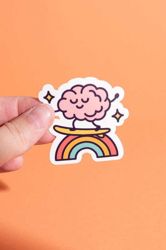Sticker Skateboard Gehirn Regenbogen